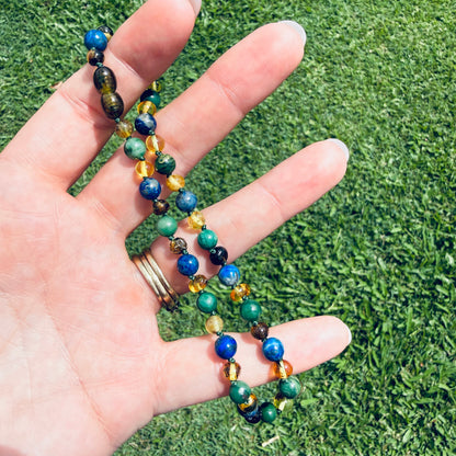 Amber Necklace Green Polished Lapis Lazuli & African Jade | Baby 32cm
