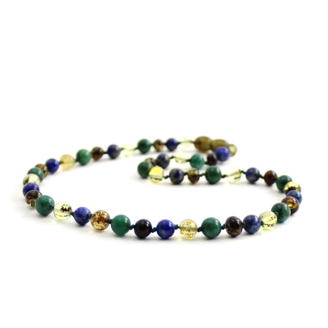 Amber Necklace Green Polished Lapis Lazuli & African Jade | Baby 32cm