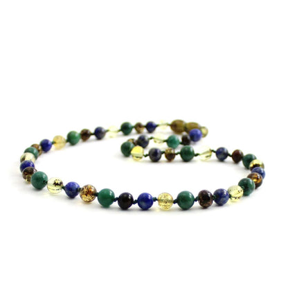 Amber Necklace Green Polished Lapis Lazuli & African Jade | Baby 32cm