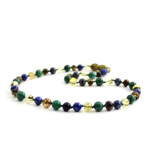 Amber Necklace Green Polished Lapis Lazuli & African Jade | Baby 32cm