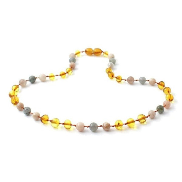 Amber Necklace Honey Labradorite & Sunstone | Baby 32cm