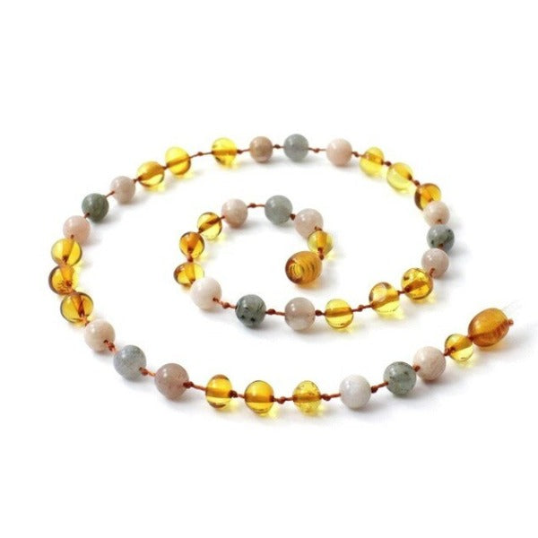 Amber Necklace Honey Labradorite & Sunstone | Baby 32cm