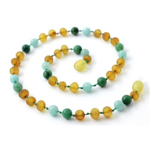 Amber Necklace Honey Raw Amazonite & African Jade | Baby 32cm