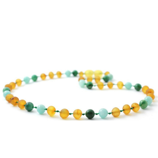 Amber NECKLACE Baby RAW Honey, Amazonite & African Jade | 32cm