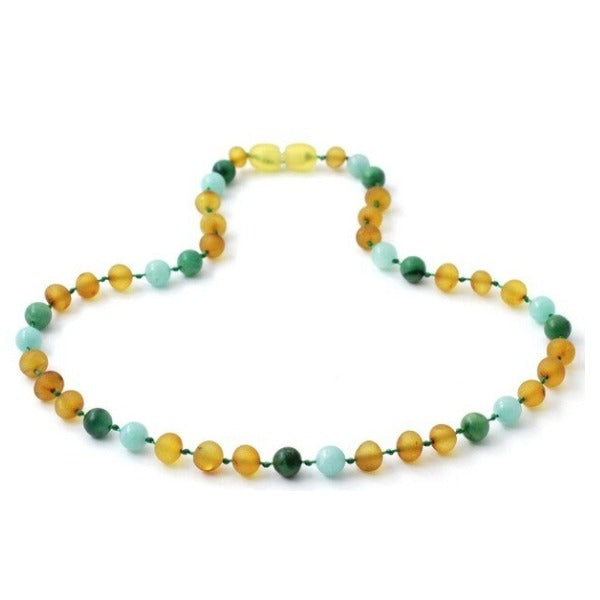 Amber Necklace Honey Raw Amazonite & African Jade | Baby 32cm