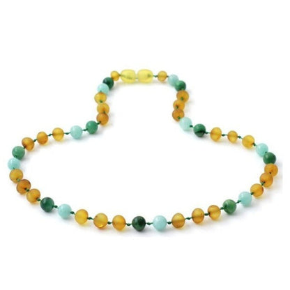 Amber Necklace Honey Raw Amazonite & African Jade | Baby 32cm