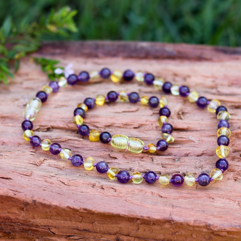 Amber Necklace Lemon & Amethyst | Baby 32cm