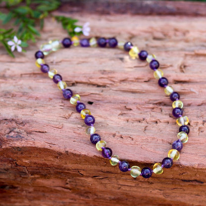 Amber Necklace Lemon & Amethyst | Baby 32cm