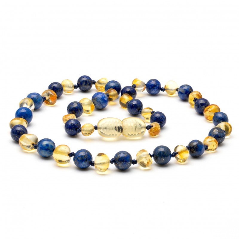 Amber Necklace Lemon & Lapis Lazuli | Baby 32cm