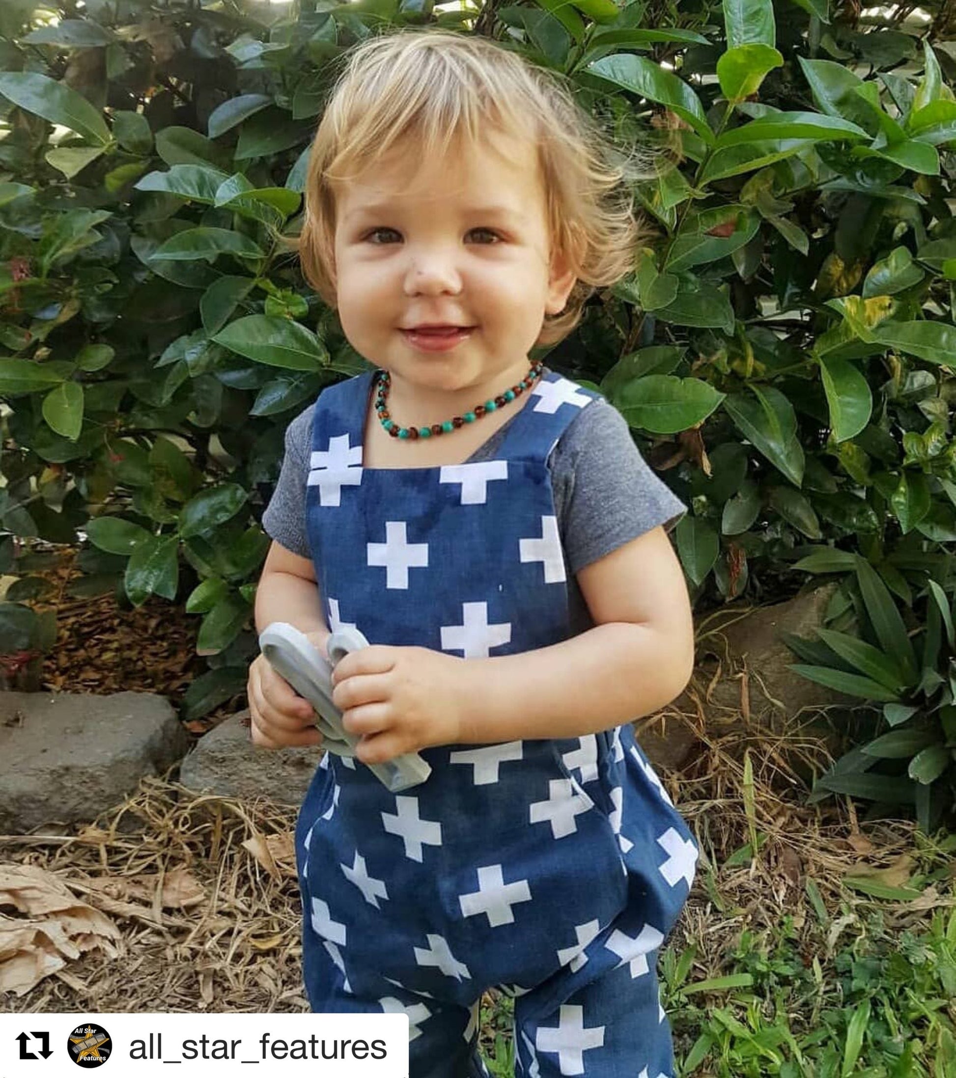 Amber NECKLACE Baby Cognac &amp; Turquoise | 32cm