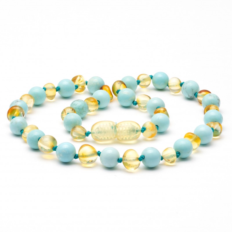 Amber NECKLACE baby Lemon &amp; Turquoise | 32cm