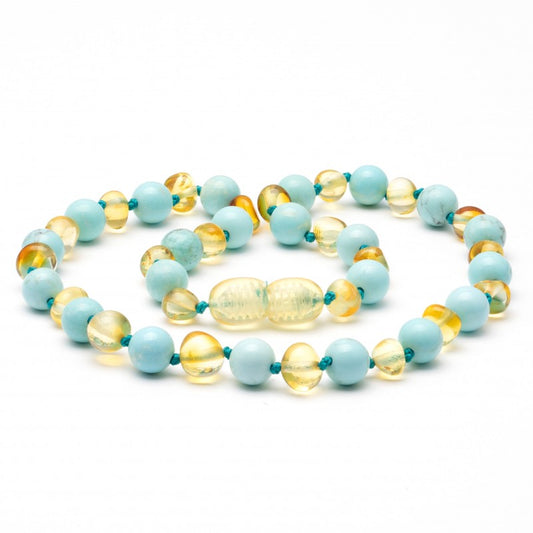 Amber NECKLACE baby Lemon &amp; Turquoise | 32cm