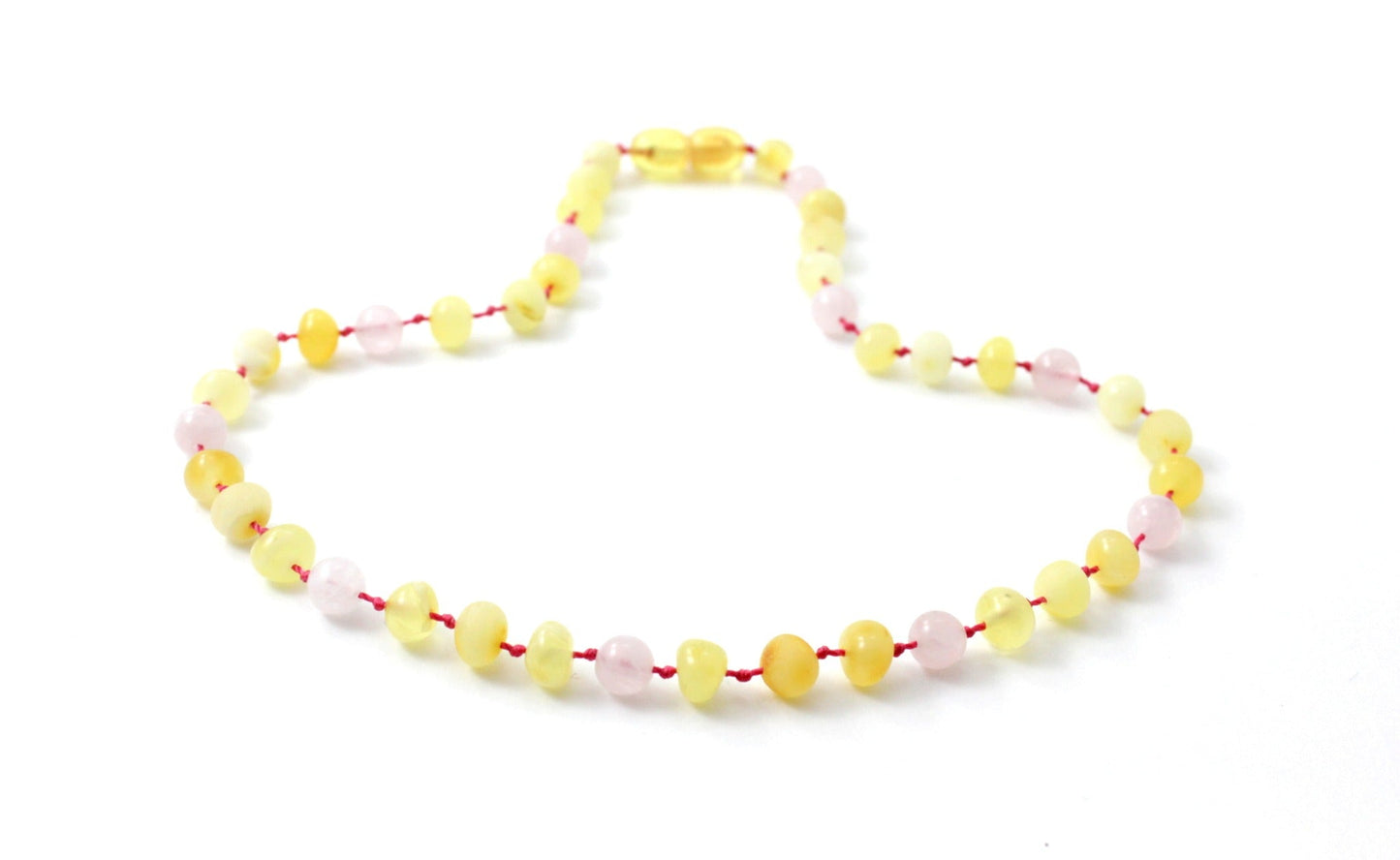 Amber Necklace Milky Polished Raw & Rose Quartz | Baby 32cm