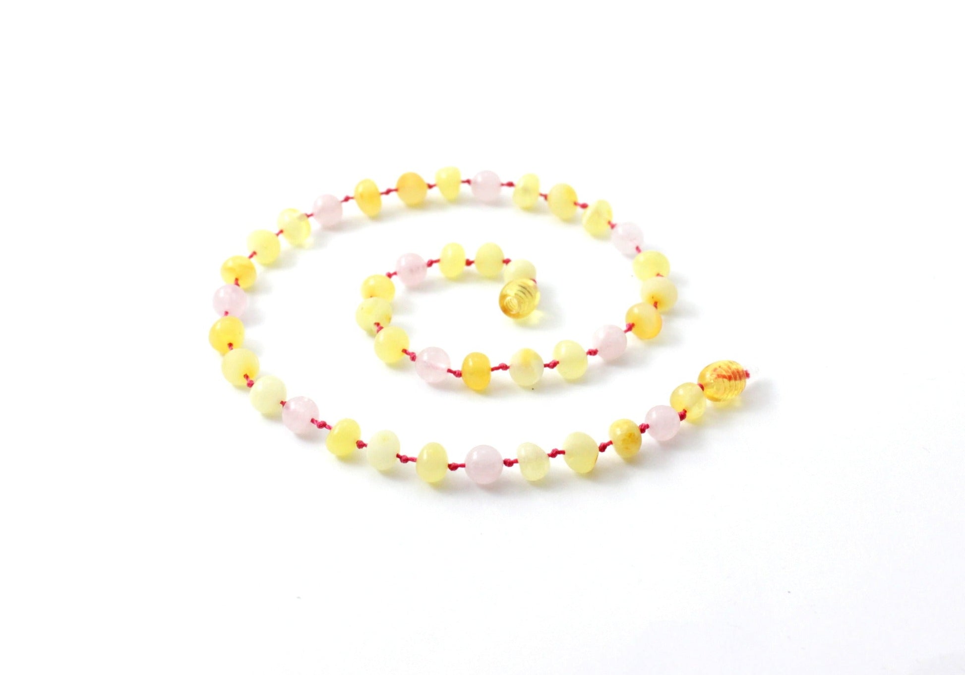Amber Necklace Milky Polished Raw & Rose Quartz | Baby 32cm