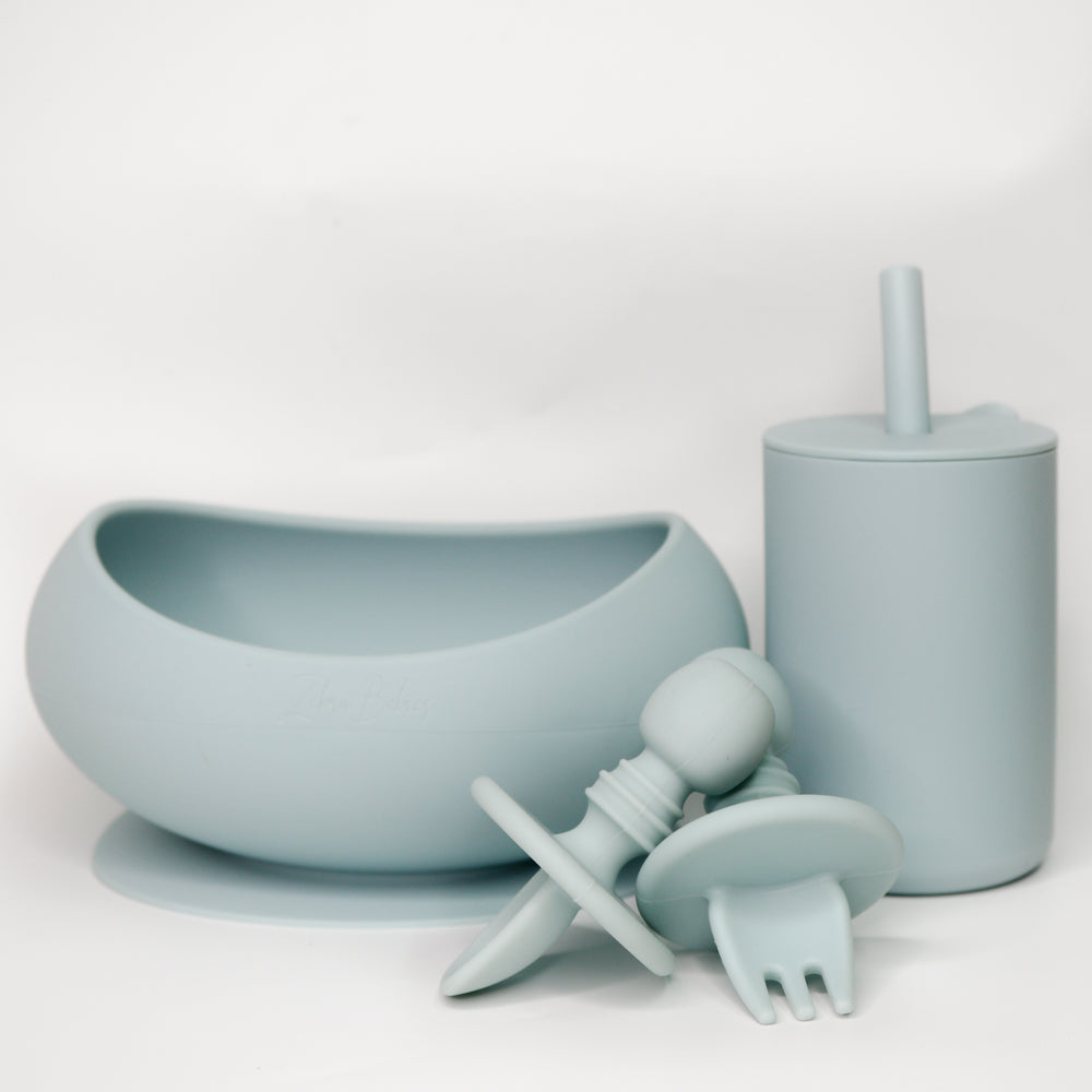 Silicone suction bowl silicone suction plate fork and spoon cutlery Set silicone sippy cup and silicone scoop bib 6pc