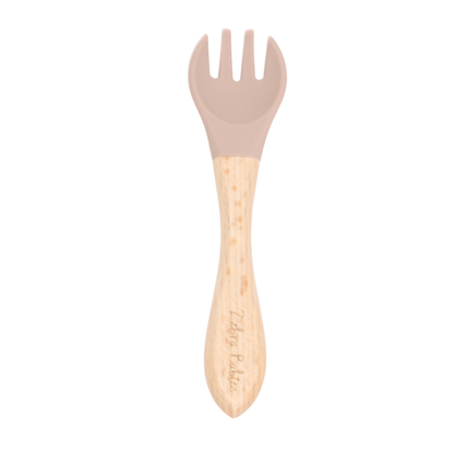 Baby Cutlery - Baby Led Weaning & Standards Spoon and Forks - CLEARANCE - Single Fork Silicone & Wood / Oatmeal