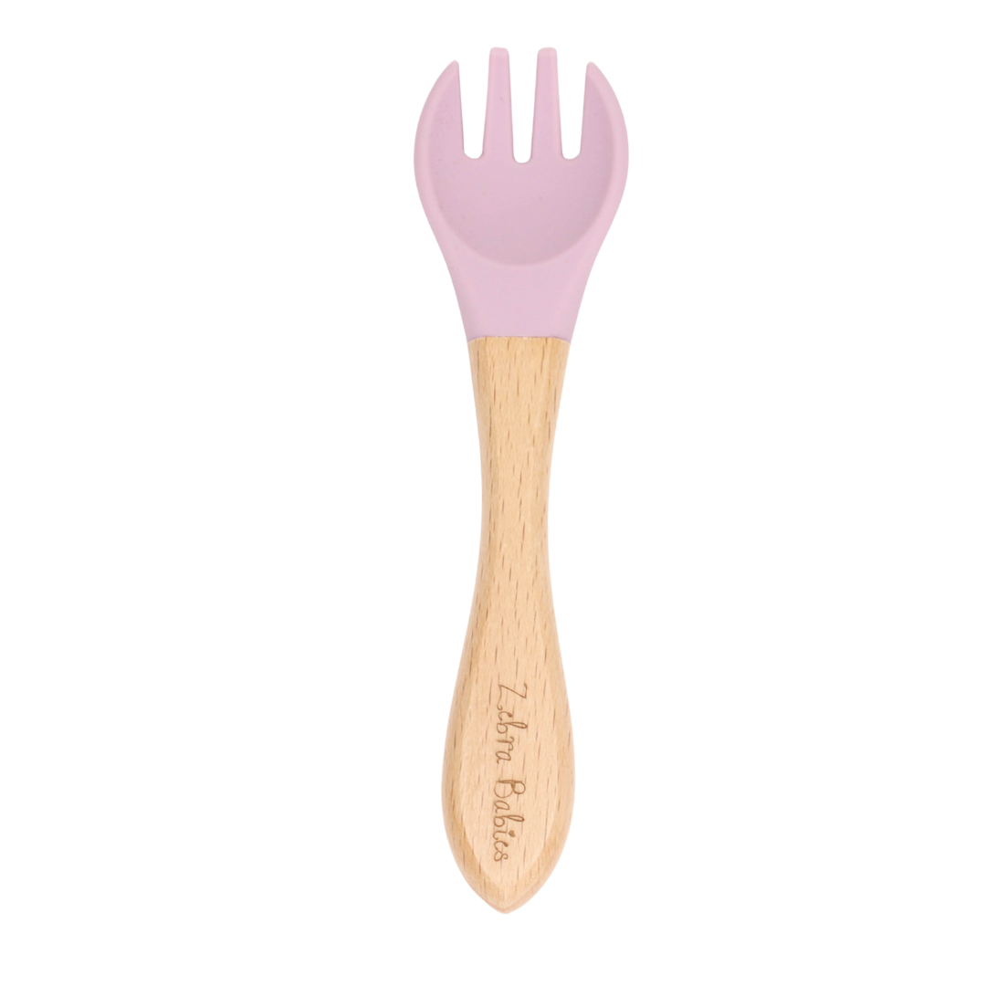Baby Cutlery - Baby Led Weaning & Standards Spoon and Forks - CLEARANCE - Single Fork Silicone & Wood / Purple