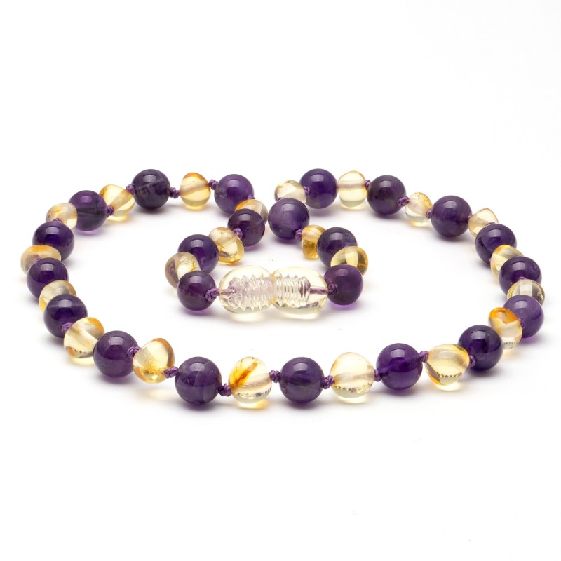 Best Amber Baby Necklace Lemon Multi Lemon And Amethyst 32cm | Zebra Babies