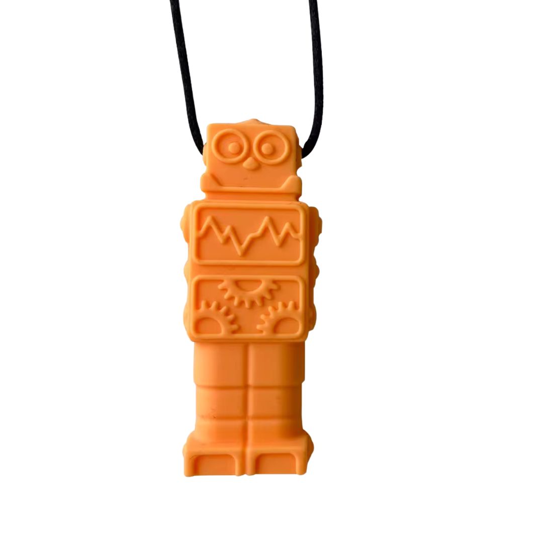Brick Man Pendant Silicone Sensory Necklace - Orange - simple