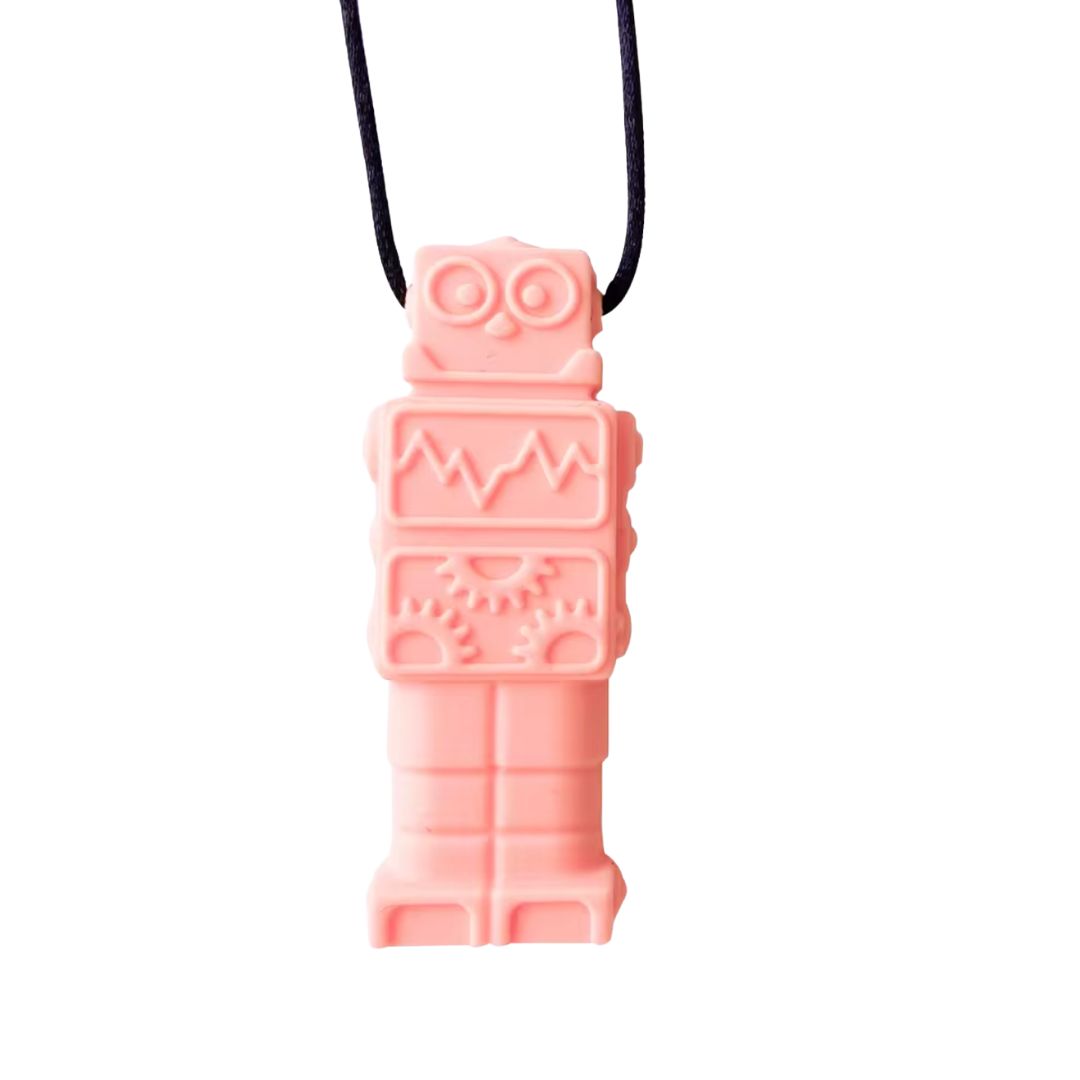 Brick Man Pendant Silicone Sensory Necklace - Pink - simple