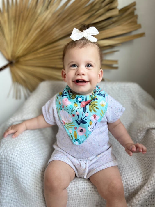 Dribble bib baby bibs white peachy floral design baby bib