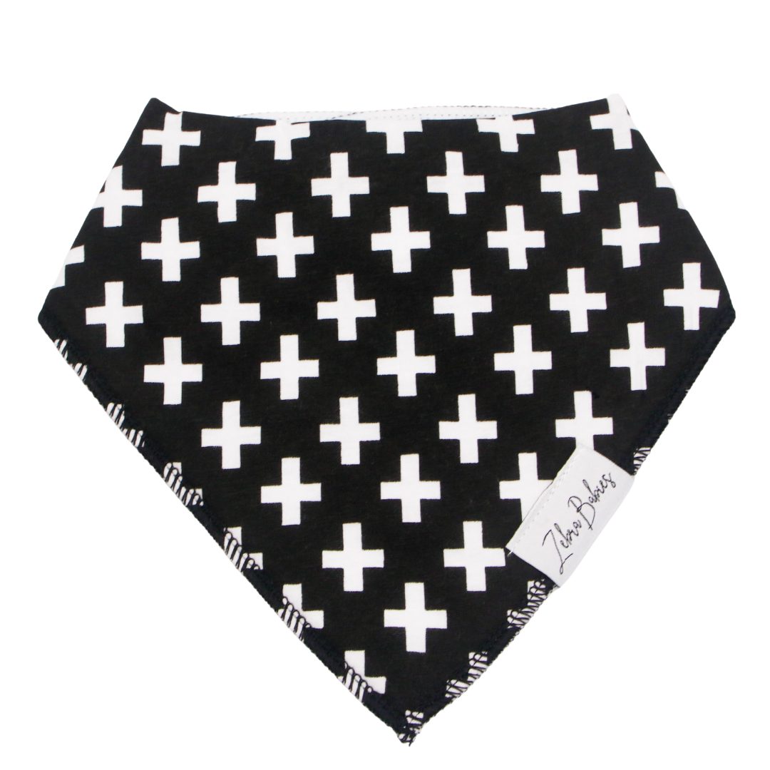 Dribble Bib Bandana Bib Black and White Crosses