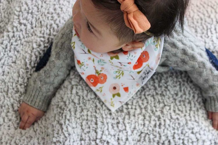 Dribble bib baby bibs white peachy floral design baby bib