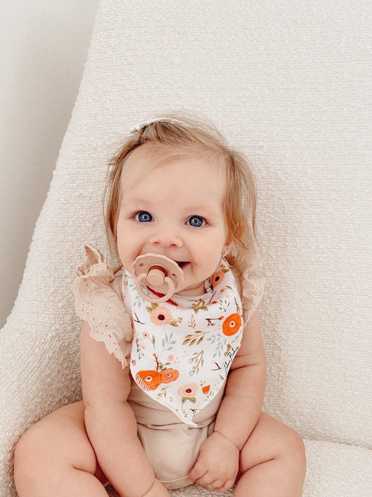 Dribble bib baby bibs white peachy floral design baby bib