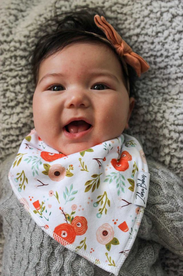 Dribble bib baby bibs white peachy floral design baby bib