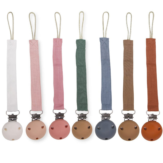 Dummy Clip Linen Cotton Flexi dummy chain white christening best dummy chains. australia blue green pink white safe dummy chain tested
