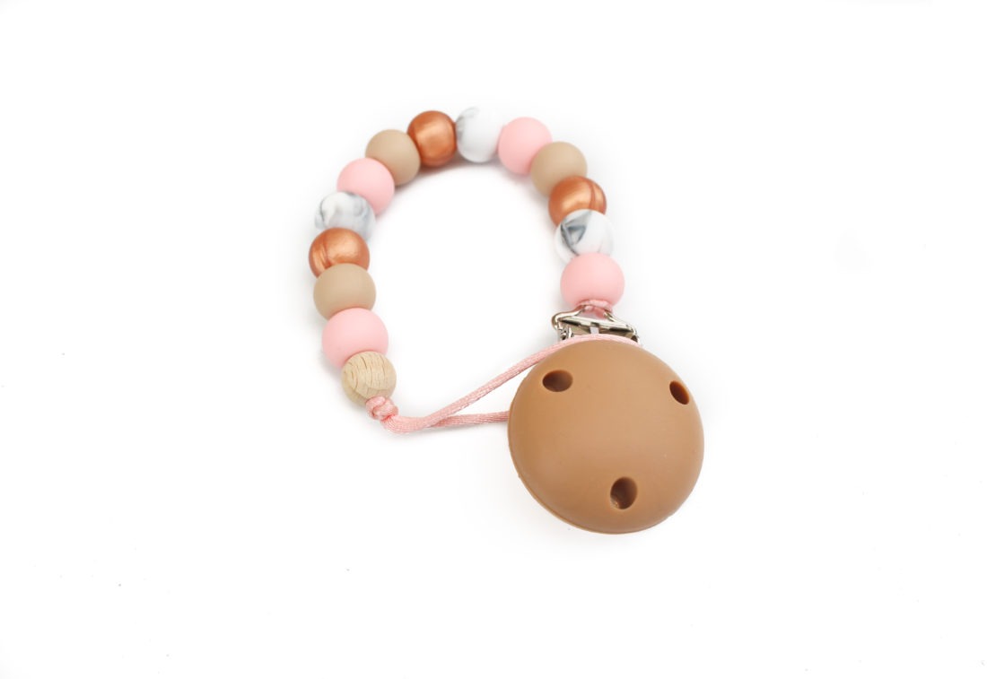 Silicone Dummy Clip - Rose Gold, Oatmeal and Rose Quartz