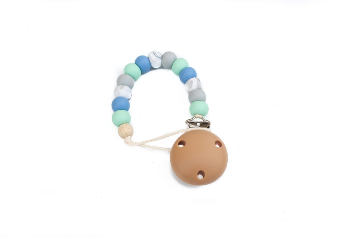 Silicone Dummy Clip - Powder Blue, Grey and Mint
