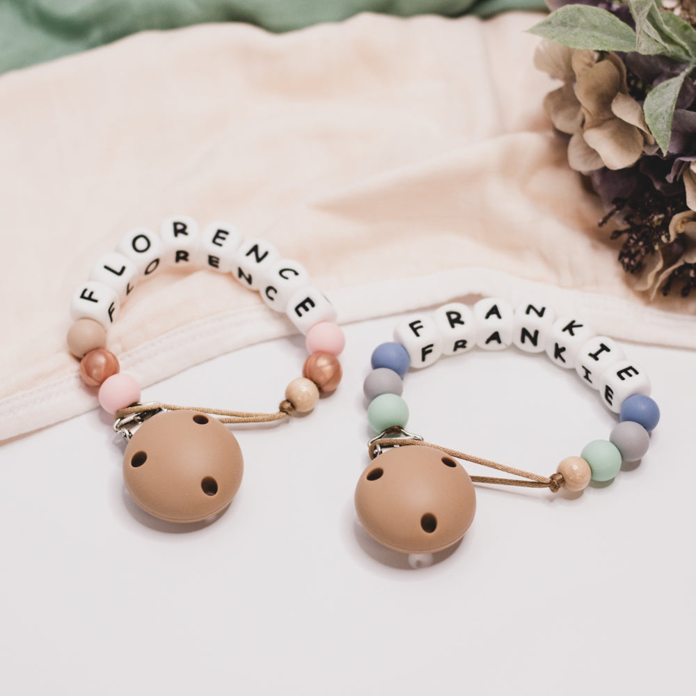Personalised dummy clip dummy chain custom baby name announcement