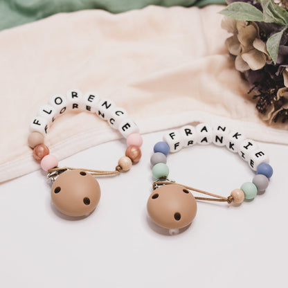 Personalised dummy clip dummy chain custom baby name announcement
