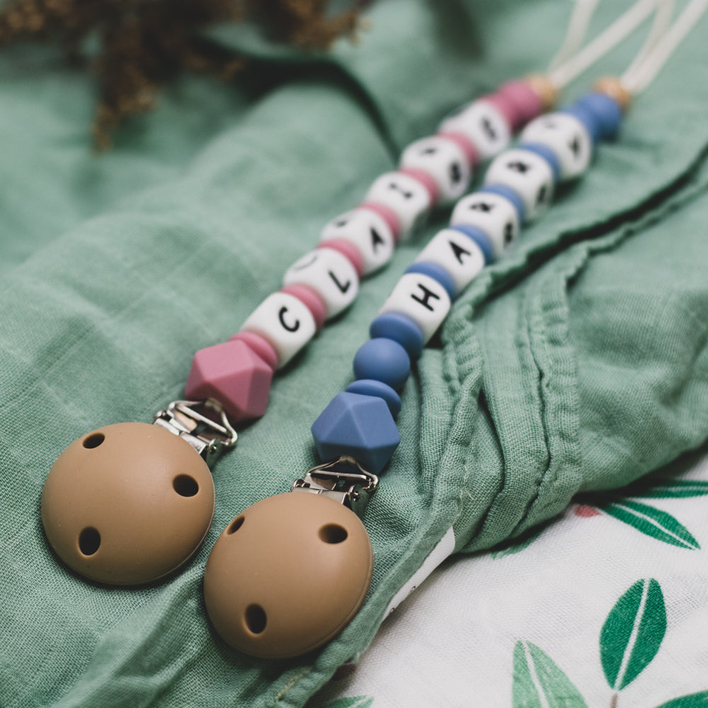 Personalised dummy clip dummy chain custom baby name announcement