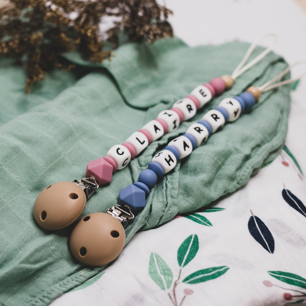 Personalised dummy clip dummy chain custom baby name announcement