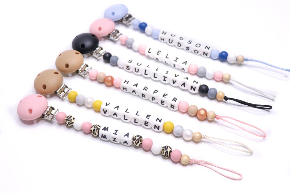 Dummy Clips Silicone Personalised Name Vintage Blush, White & Leopard