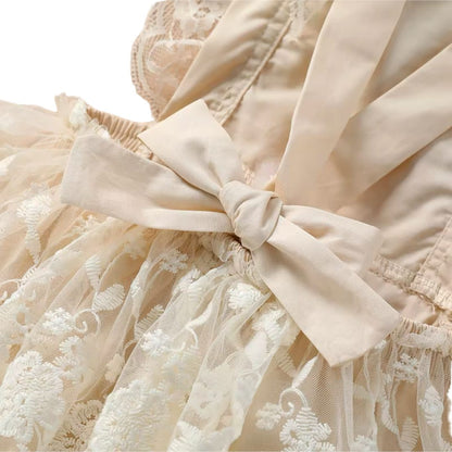 lace romper cream with delicate embroidered lace design