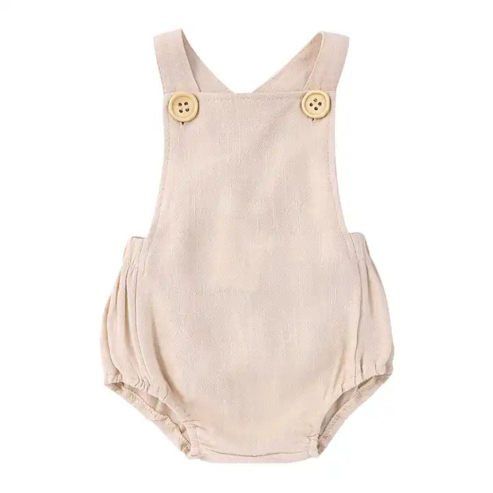 Linen Overall Romper Beige / 3 6 months