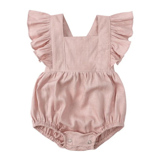 Linen Ruffle Romper - pink Our adorable baby linen ruffle romper