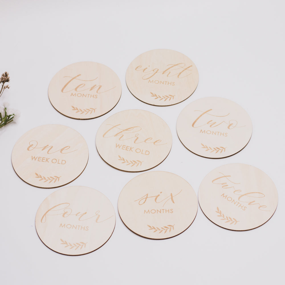 Milestone birth announcement Discs wooden - Hello World to 1 Year Old