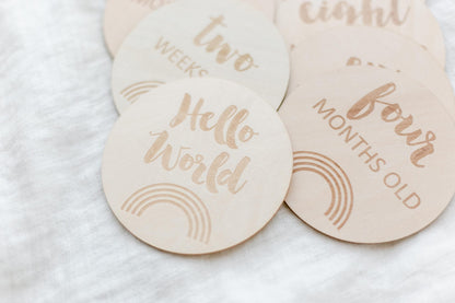 Milestone Discs - I'm New Here to My First wooden wood milestone baby discs