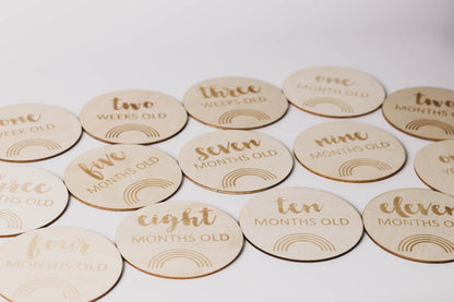 Milestone Discs - I'm New Here to My First wooden wood milestone baby discs