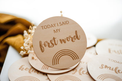 Milestone Discs - I'm New Here to My First wooden wood milestone baby discs