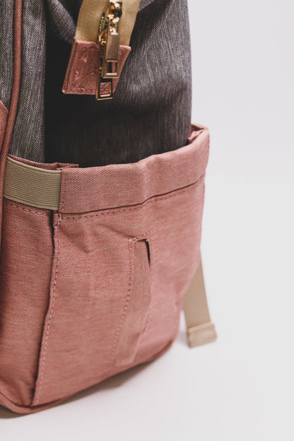 Nappy Bag Backpack Dusty Pink and Grey Essential