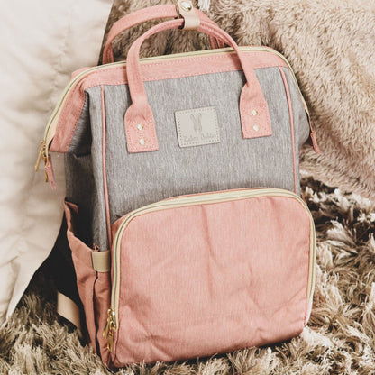 Nappy Bag Backpack Dusty Pink and Grey Essential
