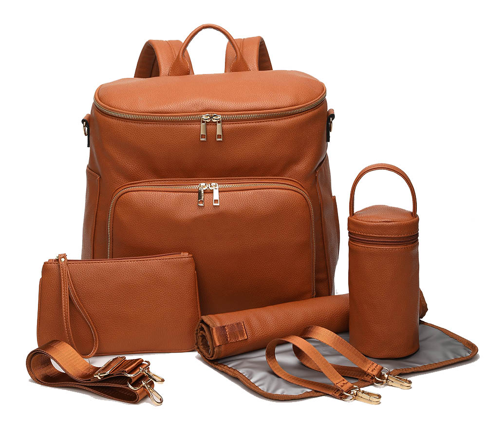 Nappy Bag Backpack Faux Leather Brown