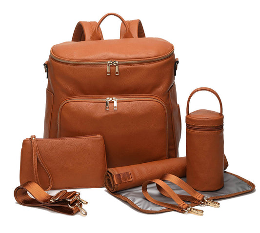 Nappy Bag Backpack Faux Leather Brown
