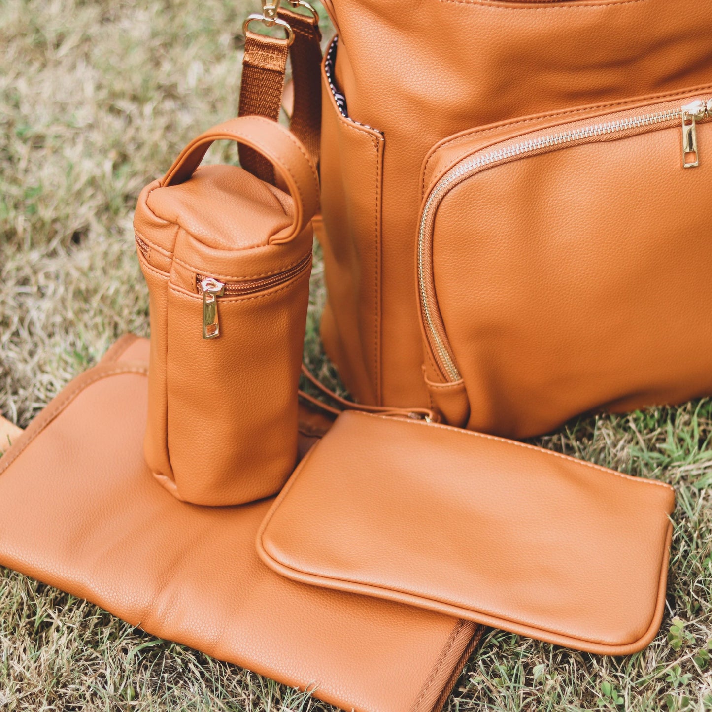 Nappy Bag Backpack Faux Leather Brown