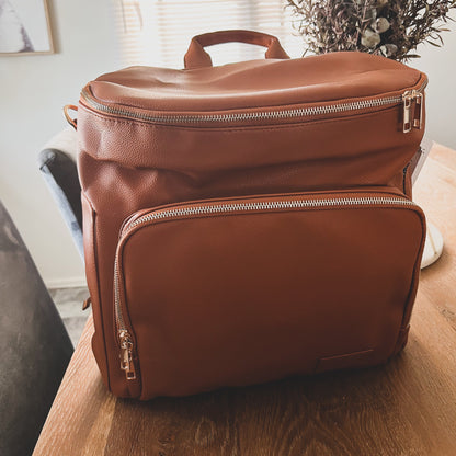 Nappy Bag Backpack Faux Leather Brown large baby bag for all babies needs